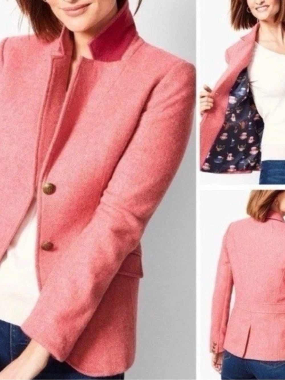 Talbots Coral-Pink Tailored Wool Blend Blazer